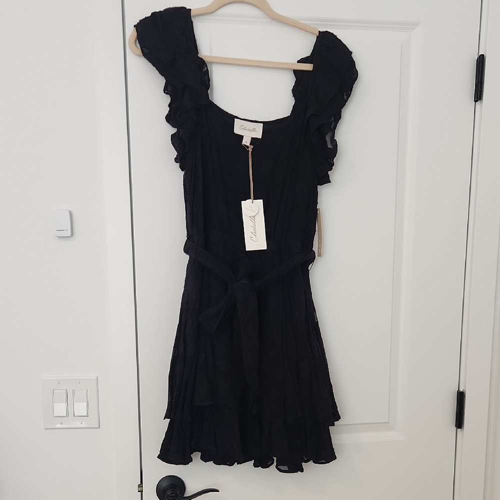 Cleobella Black Floral Ruffle Mini Dress